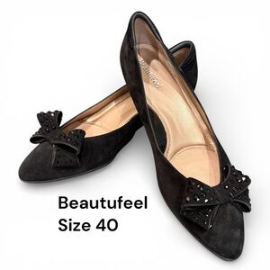 BeautiFeel Black Suede Pumps w/ Sequin Bows 40 (US 10-10.5) EUC